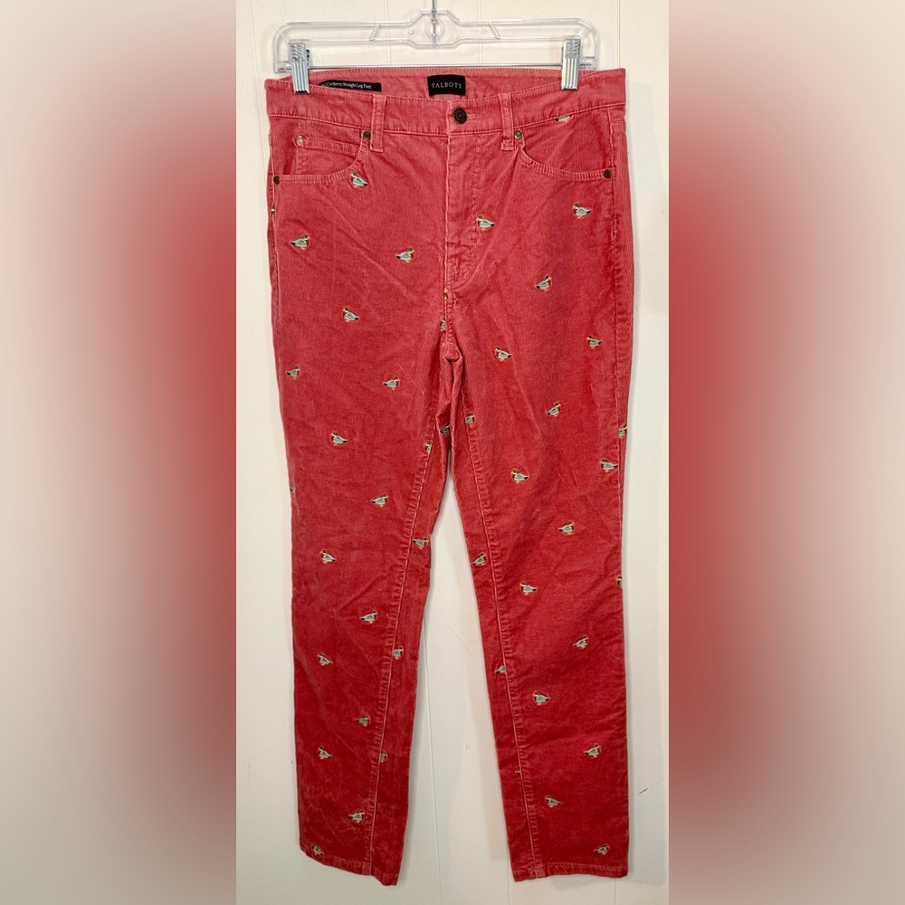 Talbots 6P Talbots Stretch Corduroy Straight Leg Pants - Mallard Embroidered - Picture 5 of 12